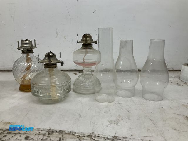 Lot 2-92343 - Lot of (3) Vintage oil Lamps-over 100yrs old