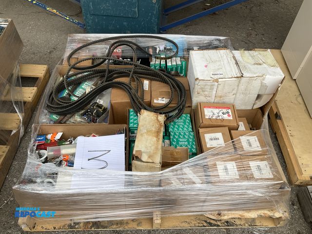 Lot 2-60819 - Industrial Pallet Lot, Goodyear BX75 Belting, Fanuc PLC Modules, Sprinkler heads, misc. labels, chai...