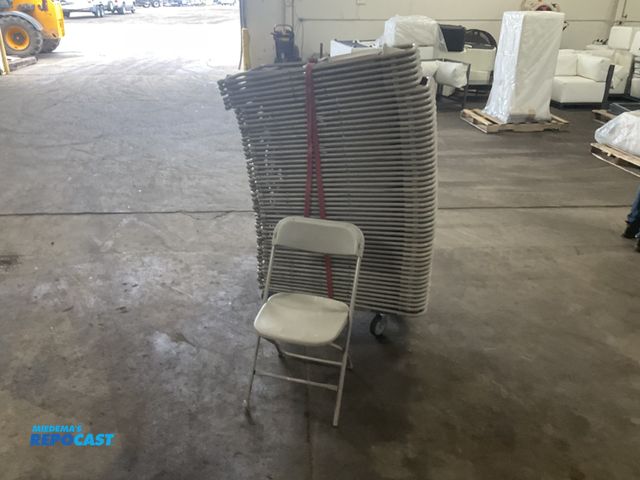 Lot 2-33230 - (50) folding chairs with plastic seats and backrests, metal frames, sells with cart, used