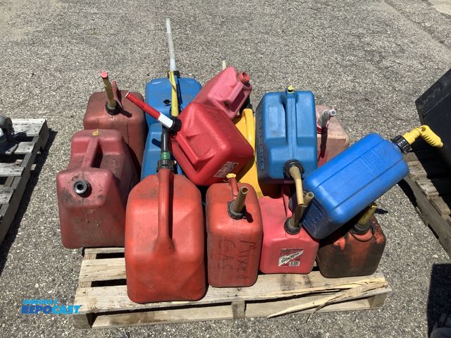 Lot 2-76980 - Skid lot of assorted sized gas, kerosene, and diesel fuel tanks
