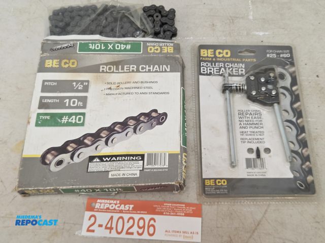 Lot 2-40296 - new roller chain and chain link breaker. 1/2" 10', #40