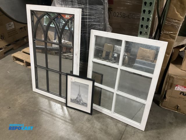 Lot 2-27403 - Lot of (3) 1 picture in Paris of the Eiffel Tower and then 2 mirrors, 1 stain glass window metal fra...