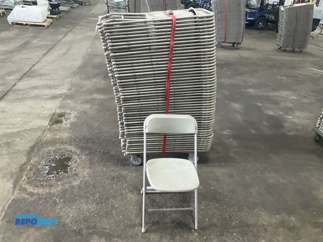 Lot 2-33229 - (50) folding chairs with plastic seats and backrests, metal frames, sells with cart, used