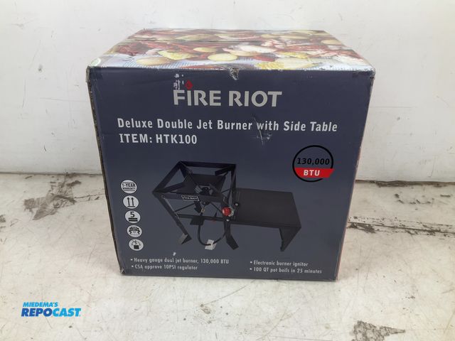 Lot 2-92215 - Fire Riot Deluxe Double Jet burner with side table, 130,000 btu