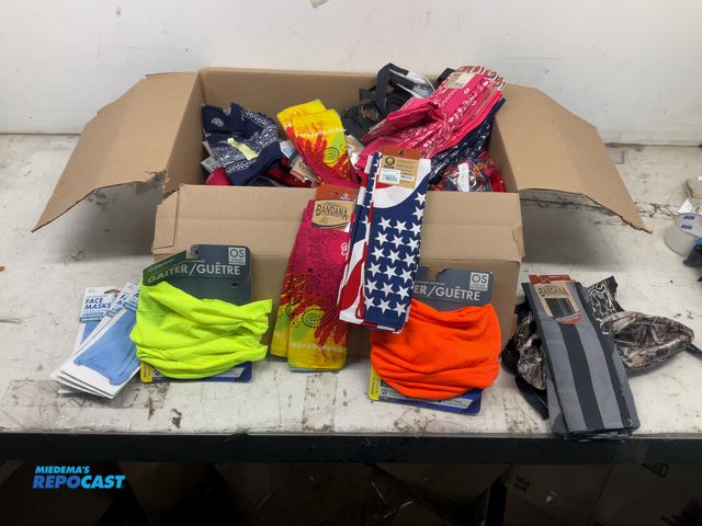 Lot 2-19398 - New Box full of miscellaneous gaiters, bandanas, masks, etc