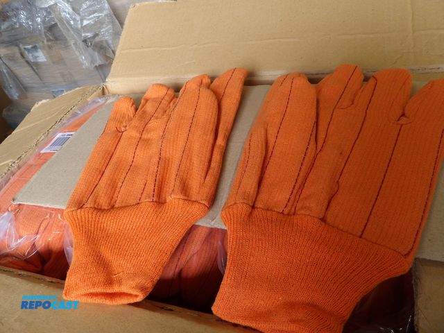 Lot 2-53282 - lot of (144) new knit gloves task &amp; chore gloves, size large, canvas, orange, #4NMU6