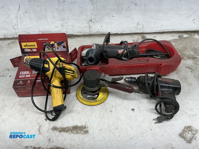 Lot 2-73199 - Lot of Miscellaneous Tools Including Sears Craftsman Impact Drill, Wagner Furno Heat Gun, nd Buffing...
