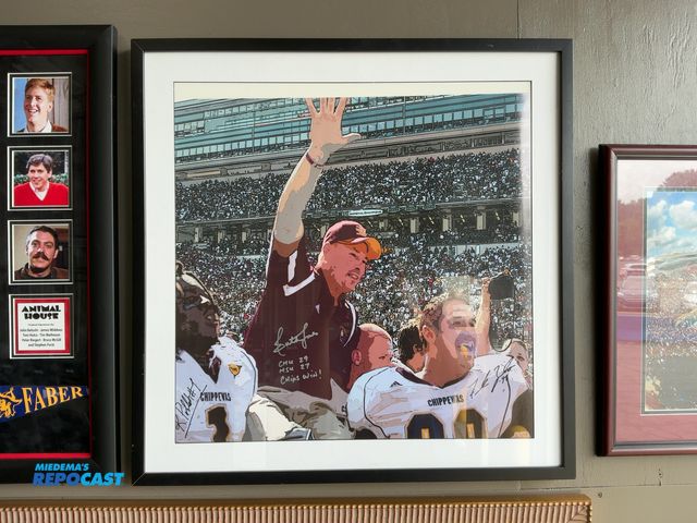 Lot 2-53344 - Framed Central Michigan Football Celebration Autographed Lithograph, 28.125” x 28.125”