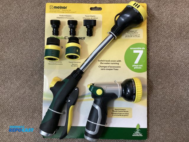 Lot 2-77677 - New Melnor Quick Connect Watering set. 7 pieces, including a metal 9-pattern thumb control nozzle, 8...
