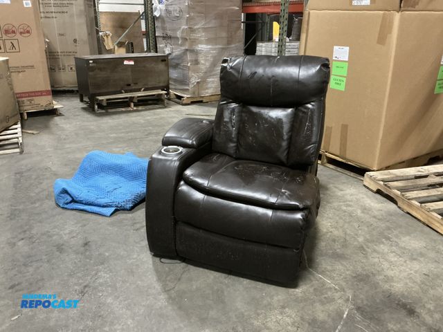 Lot 2-74582 - Brown leather reclining sectional piece