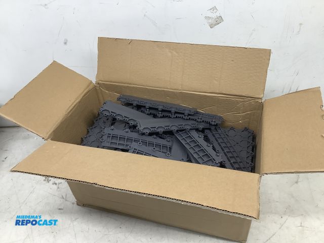 Lot 2-73322 - Box of grey patchwork mat blocks, (piece sizes: 8.25”x2.25” and 8.5”x8.25”)