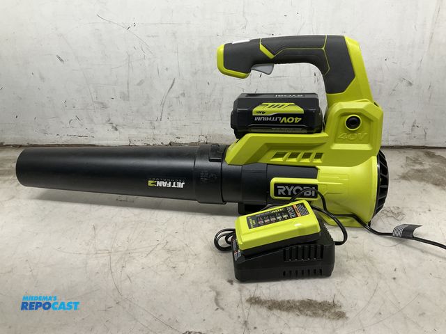 Lot 2-65613 - 1 (1) Ryobi model RY40408VNM, 40 volt cordless rechargeable leaf blower in working condition with (1...