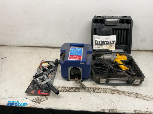 Lot 2-96737 - DeWalt electric impact drill, blue utility winch, &amp; Craftsman quick release.