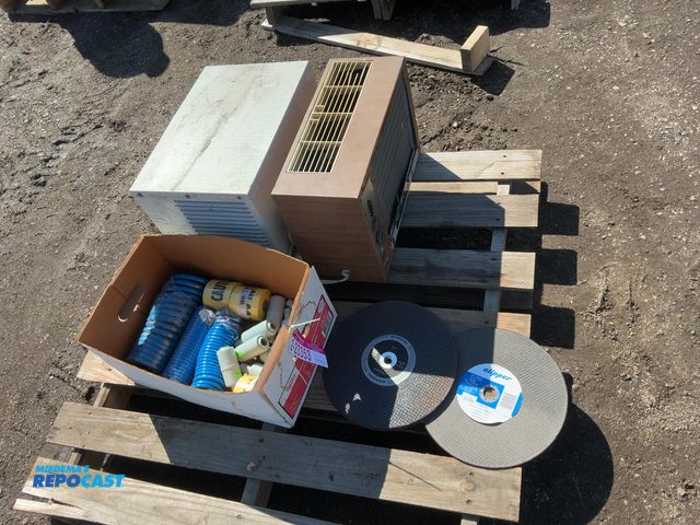 Lot 2-23353 - Lot of (4) 12” Abrasive Discs, (3) Coiled Air Hoses, Caution/Do Not Cross/Police Tape, Small Screw i...