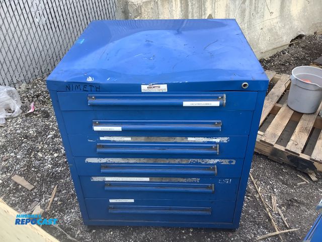 Lot 2-93329 - 1 Metal Equipto Blue tool storage cabinet, 6 drawers (dented), 30”x28”x34”H