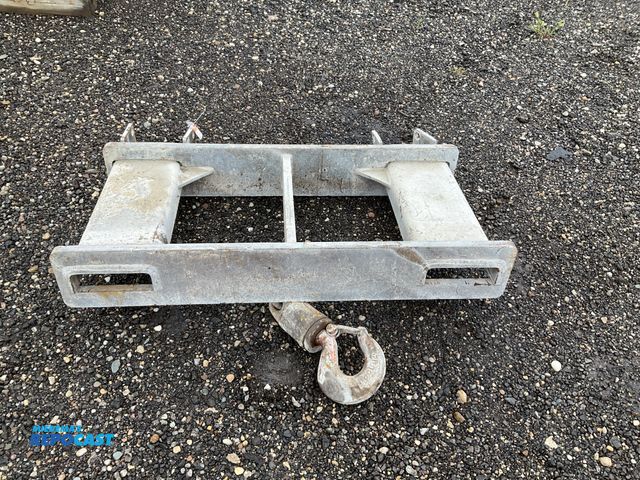 Lot 2-40708 - Heavy Duty steel forkable frame with a Crosby crane hook, frame is 46”W x 31”L x 7-1/2”T overall, 1”...