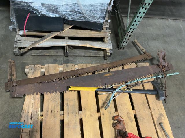 Lot 2-91322 - (2) 2-Man Crosscut Saws, Vintage Lighting Rod, and Truper Axe