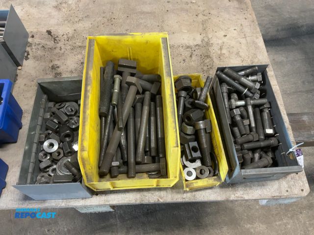Lot 2-34503 - (4) Bins of Assorted Machining Hold Down Hardware, nuts, bolts and washers