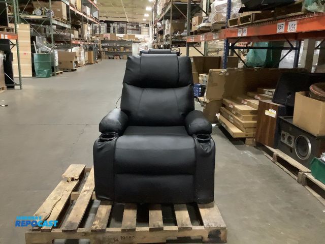Lot 2-76767 - Black leather power, lift recliner Massage chair with a footrest and two cup holders, 5 modes, also ...