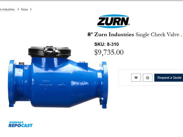 Lot 2-29496 - New. Zurn Wilkins Model 310 8 in. Ductile Iron Flanged 350 psi Backflow Preventer Valve.  
Product D...