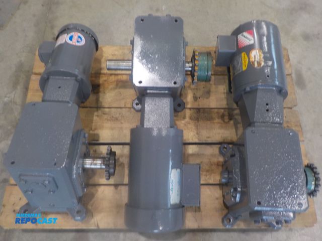 Lot 2-30273 - (3) Industrial motor/gear box drive units. Baldor 3 phase, (2) 1 HP motors. 208-230/460 volts. (1) 2...