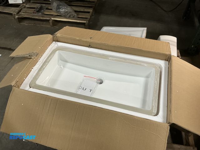 Lot 2-75332 - Unknown RP598P Bath sink   Undermount ceramic with 12x25x4 bowl size