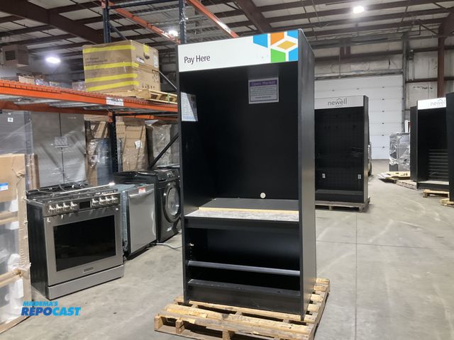 Lot 2-74415 - Mini snack market / pay wooden storage unit with shelves approx. 3.1’ x 2.7’ x 6.7’