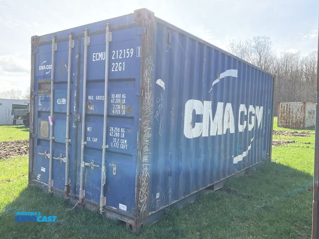 Lot 2-22060 - 20’ Shipping / Storage Container 8’ wide x 8’ 6” tall, swing doors on one end, wood deck, rings for ...