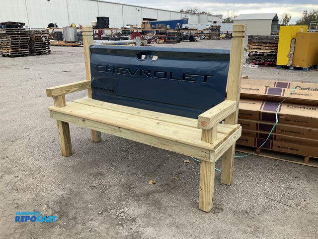 Lot 2-69131 - Wooden Bench with Chevrolet Silverado Tailgate as Back, 72.5” W x 24” D x 54” T