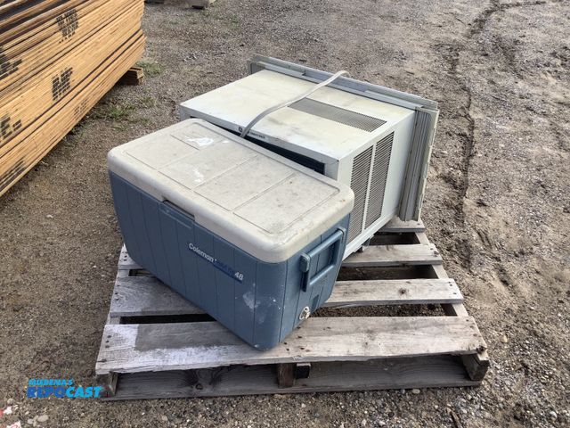 Lot 2-27864 - Lot of GE window air conditioner and Coleman PolyLite 48 cooler with medical boot