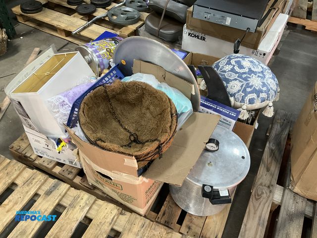 Lot 2-27487 - Lot of various items including a decorative pillow, hanging plant baskets, dolls, dishware, crafting...