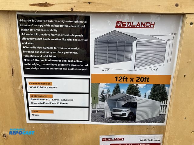 Lot 2-40358 - New SDLANCH 12’x20’ Carport with Enclosed Sidewalls, Cream Color, 141.7” wide x 236.2” deep x 100.8”...