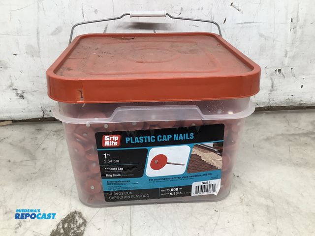 Lot 2-75415 - Grip rite plastic cap nails 1” round red cap 3000 pieces