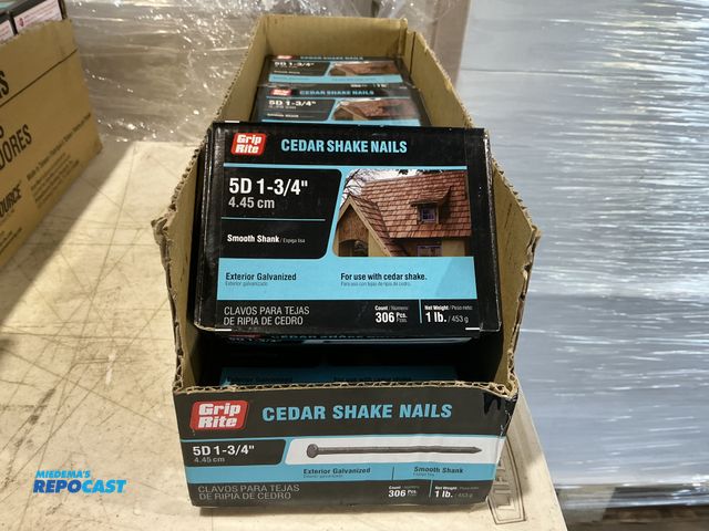 Lot 2-13825 - (8) Grip Rite cedar shake nails exterior galvanized 5D 1 3/4” 1 pound boxes