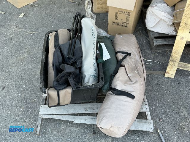 Lot 2-67415 - Skid lot with various tents, camping gear, bag chairs…