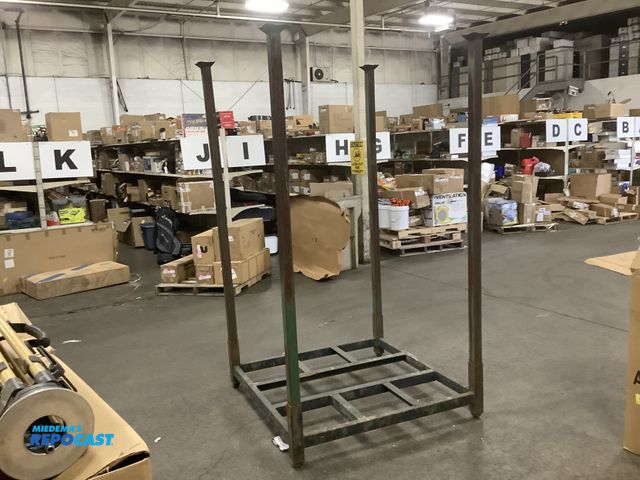 Lot 2-10644 - Large heavy steel rack 48” x 48” x 7’ with tall side beams