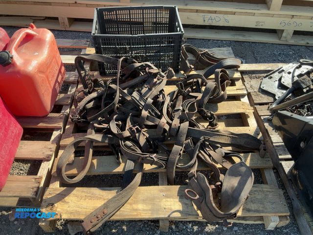 Lot 2-67745 - vintage leather horse harness, (2) complete horse hitch leather harnesses with hardware, large box f...