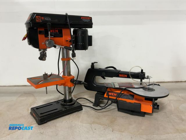 Lot 2-18607 - Lot of (2) tools including 1- wen 10” 5 speed drill press with laser, 1- wen 16” variable speed scro...
