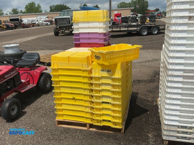Lot 2-22666 - Skid of (56) Plastic Blueberry Harvest Lugs, stackable, approx. 23-1/2”x15-3/4”x7” tall, most are Ro...