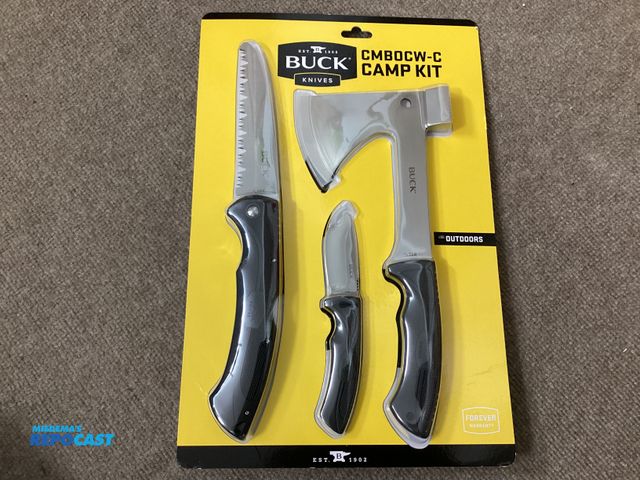 Lot 2-92891 - New New BUCK KNIVES Camp Kit. Includes Folding Saw, Fixed Blade knife and sheath, an Axe and sheath.