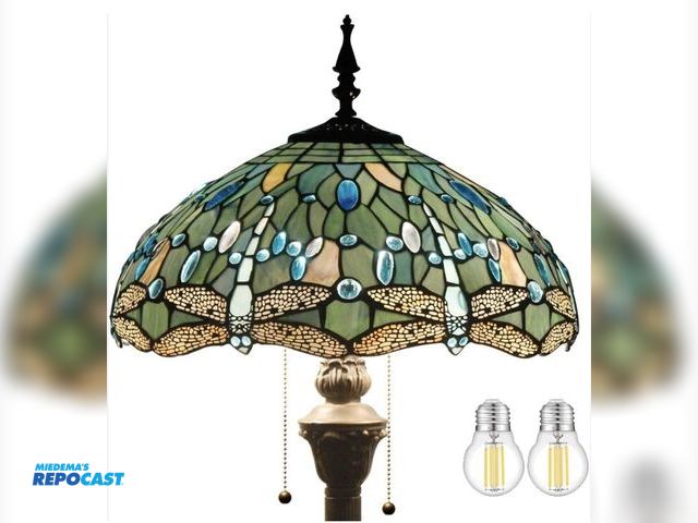 Lot 2-73480 - (1) Werfactory Tiffany Floor Lamp Sea Blue Stained Glass Dragonfly Standing Reading Light - New