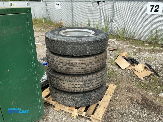 Lot 2-18345 - 4 Used Semi Tires &amp; Rims. 10.00/20 &amp; 12.00-20.