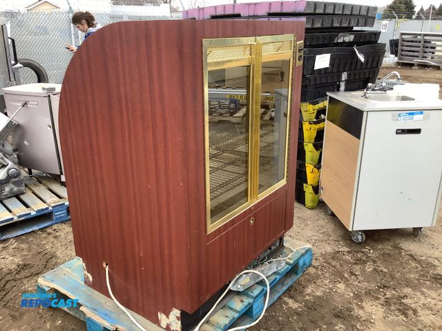 Lot 2-92079 - Food display case 2 shelves light reddish brown wood 37” x 31” x 50”