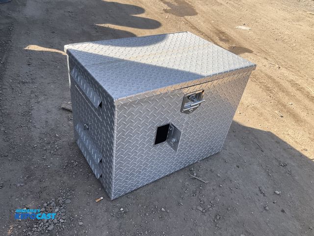 Lot 2-33344 - Heavy duty lockable metal storage box with rotation blower fan inside approx. 31” x 21” x 24.5”