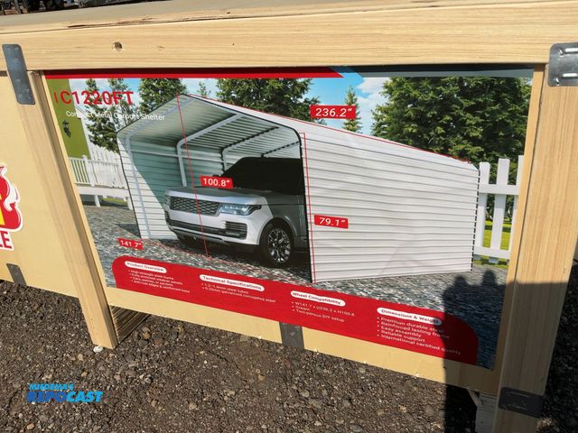 Lot 2-20128 - New SDLANCH 12’x20’ Carport with Enclosed Sidewalls, Cream Color, 141.7” wide x 236.2” deep x 100.8”...