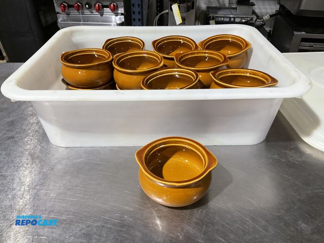 Lot 2-55088 - Lot of (18) Acopa brand ceramic crocks. (Includes plastic tote with lid)