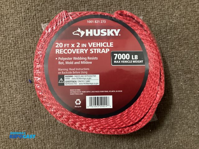 Lot 2-91297 - New Husky 20 foot X 2 inch Vehicle Recovery Strap. Polyester webbing resists  rot, mold and mildew. ...