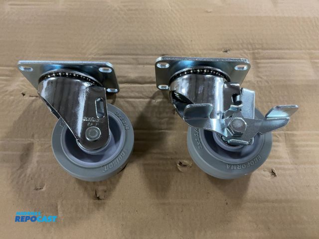 Lot 2-23262 - Lot of (24) Swivel with Brake and (24) Swivel New 3"x1.25" Performa Rubber Casters, Delrin Bearings,...