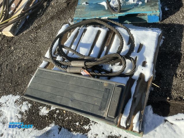 Lot 2-42465 - Lot of (2) 10’ x 1-1/4”D steel cable slings and (1) Plastic Mechanics Creeper
