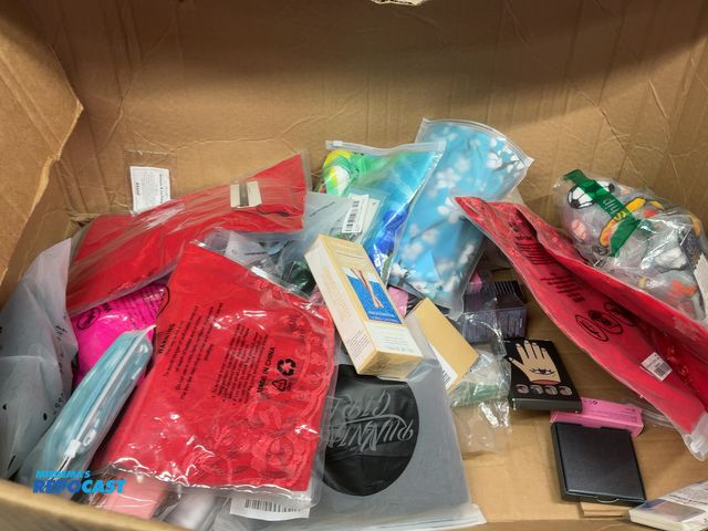 Lot 2-24397 - Box of miscellaneous items including nails kids pajamas decorations socks realistic tape leg makeup ...